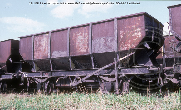29 21ton LNER design welded Internal @ Grimethorpe Coalite 88-04-13 � Paul Bartlett w