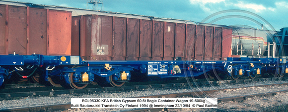 BGL95330 KFA British Gypsum Bogie Container Wagon @ Immingham 94-10-22 © Paul Bartlett w