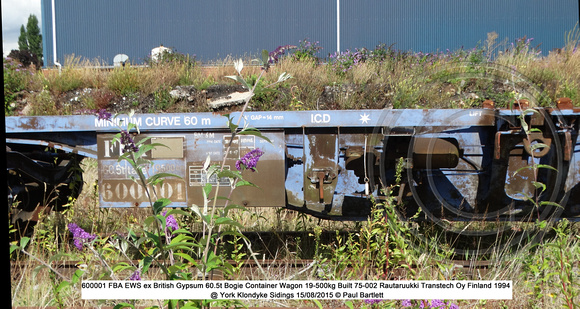 600001 FBA EWS ex British Gypsum Bogie Container Wagon @ York Klondyke Sidings 2015-08-15 © Paul Bartlett [5w]