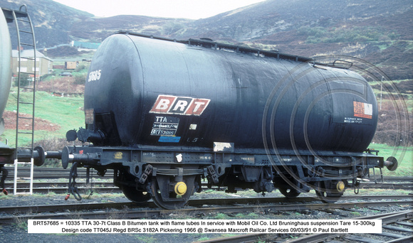 BRT57685 = 10335 Mobil Class B Bitumen tank @ Swansea Marcroft Railcar Services 91-03-09 � Paul Bartlett w