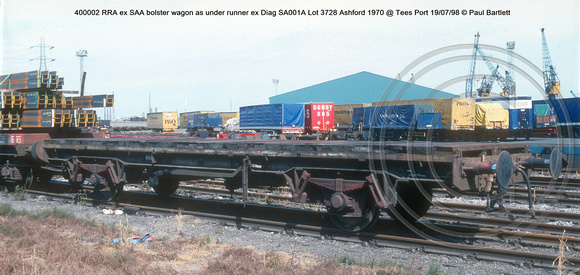 400002 RRA ex SAA bolster wagon as under runner ex Diag SA001A Lot 3728 Ashford 1970 @ Tees Port 98-07-19 © Paul Bartlett w