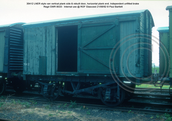 30412 LNER style van Independent unfitted brake Internal use @ ROF Glascoed 92-08-21 © Paul Bartlett [1w]