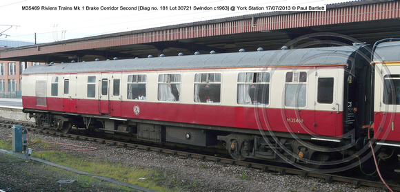 M35469 Mk 1 Brake Corridor 2nd conserved Riviera Trains @ York Station 2013-12-07 � Paul Bartlett [1w]