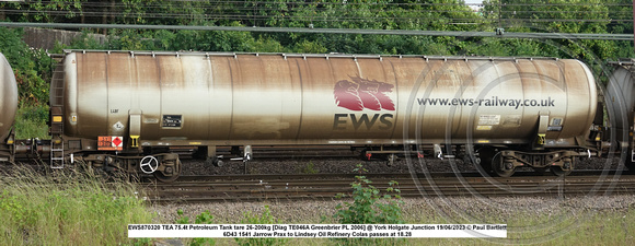 EWS870320 TEA 75.4t Petroleum Tank tare 26-200kg [Diag TE046A Greenbrier PL 2006] @ York Holgate Junction 2023-06-19 © Paul BartletT W
