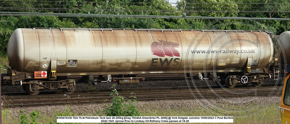 EWS870338 TEA 75.4t Petroleum Tank tare 26-200kg [Diag TE046A Greenbrier PL 2006] @ York Holgate Junction 2023-06-19 © Paul Bartlett w