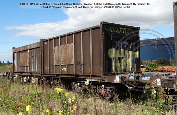 600010 FBA EWS ex British Gypsum Bogie Container Wagon + 85 & 167  @ York Klondyke Sidings 2015-08-15 © Paul Bartlett [2w]