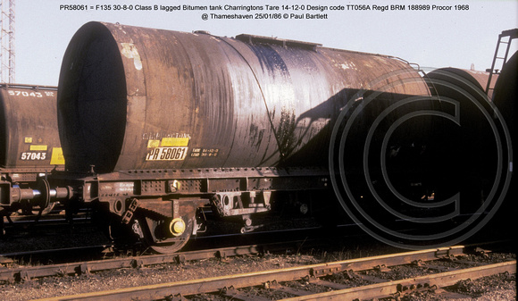 PR58061 = F135 Class B lagged Bitumen tank Charringtons @ Thameshaven 86-01-25 � Paul Bartlett w