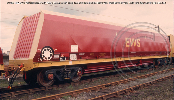 310027 HTA EWS 75t Coal hopper @ York North yard 2001-04-28 © Paul Bartlett w