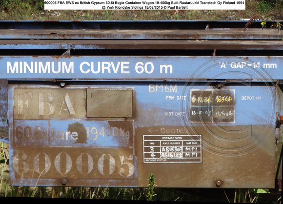 600005 FBA EWS ex British Gypsum Bogie Container Wagon @ York Klondyke Sidings 2015-08-15 © Paul Bartlett [2w]