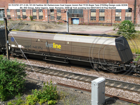 33 70 6791 071-3 IIA Fastline GE Railservices Coal hopper @ York 2013-07-09 © Paul Bartlett [1w]