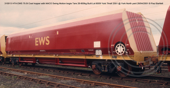 310013 HTA EWS 75t Coal hopper @ York North yard 2001-04-28 © Paul Bartlett w