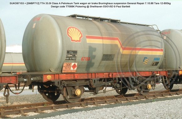 SUKO67153 = [SMBP712] TTA 33.0t Class A Petroleum Tank wagon air brake Design code TT088K Pickering @ Shellhaven 92-01-03 © Paul Bartlett w