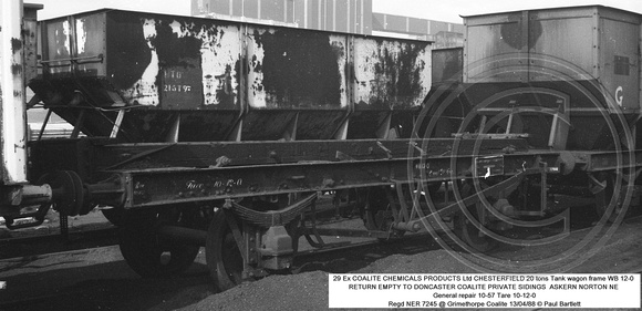 29 Ex Coalite Tank wagon frame @ Grimethorpe Coalite 88-04-13 � Paul Bartlett [1w]