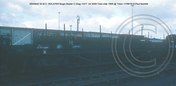 B944640 32.5t C- BOLSTER Bogie Boster C Diag 1-477  lot 3059 Tees side 1958 @ Toton 78-09-17 © Paul Bartlett w