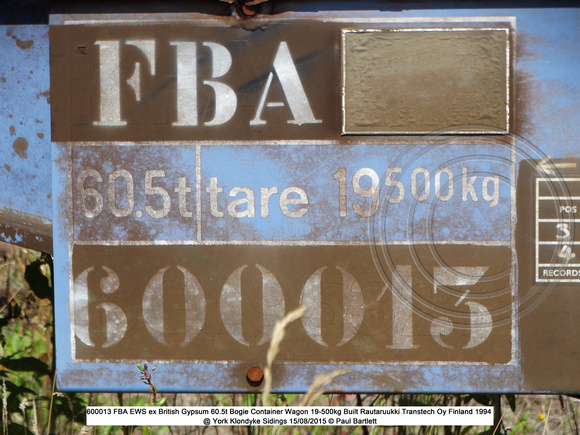 600013 FBA EWS ex British Gypsum Bogie Container Wagon @ York Klondyke Sidings 2015-08-15 © Paul Bartlett [2w]
