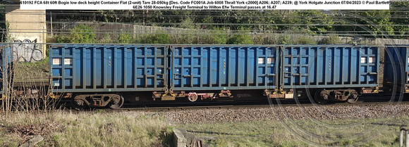 610192 FCA 68t 60ft Bogie low deck height Container Flat (2-unit) Tare 28-050kg [Des. Code FC001A Job 6008 Thrall York c2000] A206; A207; A239; @ York Holgate Junction 2023-04-07 © Paul Bartlett W