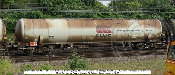 EWS870246 TEA 75.4t Petroleum Tank tare 26-200kg [Diag TE046A Greenbrier PL 2006] @ York Holgate Junction 2023-06-19 © Paul Bartlett w