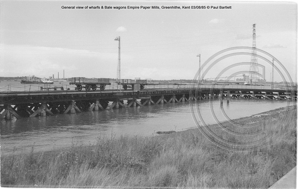 General view of wharfs & Bale wagons, @ Empire Paper Mills, Greenhithe, Kent 85-08-03 © Paul Bartlett w