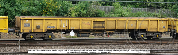 NLU29042 64.0t Network Rail Bogie Ballast Wagon Tare 26.000kg [design code JNO60A Astro Vagone 2003-4] @ York Holgate Sidings 2022-05-22 © Paul Bartlett w