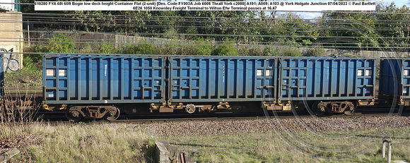 610280 FYA 68t 60ft Bogie low deck height Container Flat (2-unit) [Des. Code FY003A Job 6008 Thrall York c2000] @ York Holgate Junction 2023-04-07 © Paul Bartlett