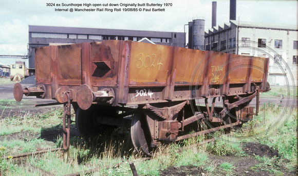 3024 ex Scunthorpe cut down high tippler Internal @ Manchester Rail Ring Roll 85-08-19 � Paul Bartlett w