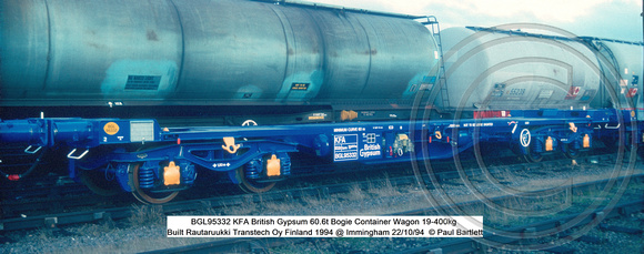 BGL95332 KFA British Gypsum Bogie Container Wagon @ Immingham 94-10-22 © Paul Bartlett w