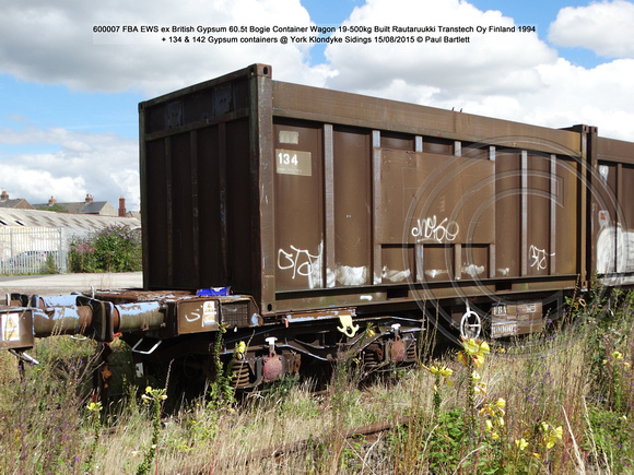 600007 FBA EWS ex British Gypsum Bogie Container Wagon + 134 & 142 @ York Klondyke Sidings 2015-08-15 © Paul Bartlett [2w]
