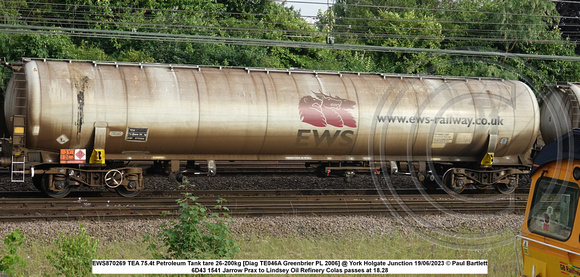 EWS870269 TEA 75.4t Petroleum Tank tare 26-200kg [Diag TE046A Greenbrier PL 2006] @ York Holgate Junction 2023-06-19 © Paul Bartlett w