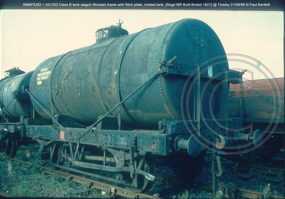 SMBP3282 = 041203 Class B tank wagon Wooden frame [1921] @ Tinsley 86-09-21 © Paul Bartlett w