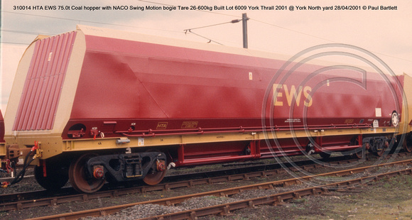 310014 HTA EWS 75t Coal hopper @ York North yard 2001-04-28 © Paul Bartlett w
