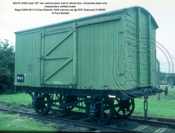 30418 LNER style van Independent unfitted brake 1940 Internal use @ ROF Glascoed 92-08-21 © Paul Bartlett w