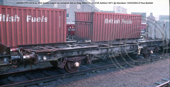 400254 FPA ex SAA bolster wagon as container flat ex Diag SB001A Lot 3728 Ashford 1971 @ Aberdeen 2004-03-13 © Paul Bartlett [1w]