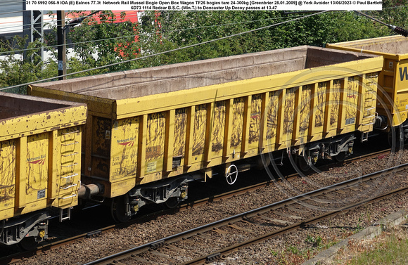 31 70 5992 056-9 IOA (E) Ealnos 77.3t  Network Rail Mussel Bogie Open Box Wagon TF25 bogies tare 24-300kg [Greenbrier 28.01.2009] @ York Avoider 2023-06-13 © Paul Bartlett w