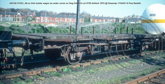 400180 STEEL AB ex SAA bolster wagon as under runner ex Diag SA001A Lot 3728 Ashford 1970 @ Dewsnap 81-04-17 © Paul Bartlett w