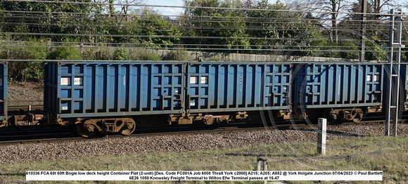 610336 FCA 68t 60ft Bogie low deck height Container Flat (2-unit) [Des. Code FC001A Job 6008 Thrall York c2000] @ York Holgate Junction 2023-04-07 © Paul Bartlett w