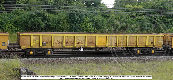 503123 MLA 66.7t GB Rf Metronet bogie ballast [Des code ML001AGreenbrier Europe Poland 2006] @ York Holgate Junction 2024-06-11 © Paul Bartlett w