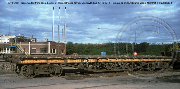 1318 GWR Bogie bolster C (Strengthened) Internal @ UES Roundwood Works 94-09-18 � Paul Bartlett [2w]