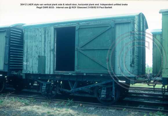 30412 LNER style van Independent unfitted brake Internal use @ ROF Glascoed 92-08-21 © Paul Bartlett [2w]