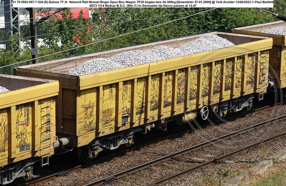 31 70 5992 057-7 IOA (E) Ealnos 77.3t  Network Rail Mussel Bogie Open Box Wagon TF25 bogies tare 24-300kg [Greenbrier 27.01.2009] @ York Avoider 2023-06-13 © Paul Bartlett w