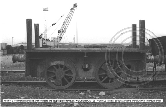 Old 0-4-0 loco frame Internal @ UES Aldwarke Works 94-06-24 � Paul Bartlett [3w]