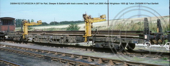 DB994152 STURGEON A 50T track cranes @ Toton 86-09-20 � Paul Bartlett w