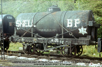 SMBP56 Class B tank wagon with Wooden frame, riveted tank, bracing wires conserved @ Carnforth 77-09-09 © Paul Bartlett w
