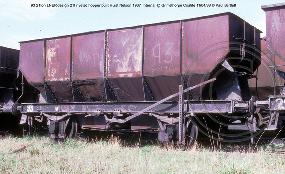 93 21ton LNER design riveted Internal @ Grimethorpe Coalite 88-04-13 � Paul Bartlett w