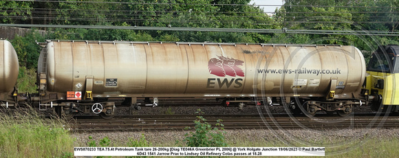 EWS870233 TEA 75.4t Petroleum Tank tare 26-200kg [Diag TE046A Greenbrier PL 2006] @ York Holgate Junction 2023-06-19 © Paul Bartlett w
