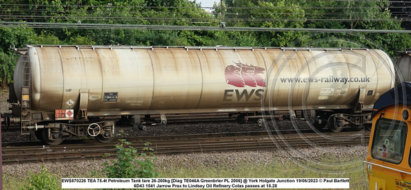 EWS870226 TEA 75.4t Petroleum Tank tare 26-200kg [Diag TE046A Greenbrier PL 2006] @ York Holgate Junction 2023-06-19 © Paul Bartlett w