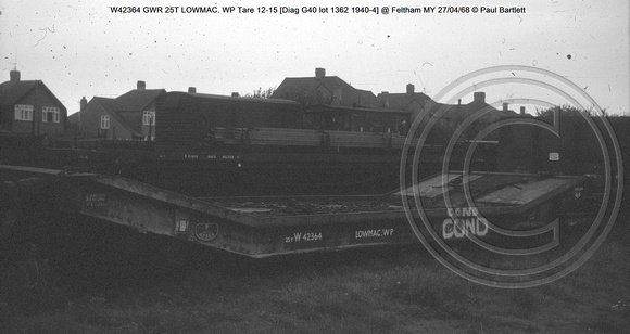 W42364 GWR 25T LOWMAC. WP [Diag G40 lot 1362 1940-4] @ Feltham MY 68-04-27 © Paul Bartlett  w
