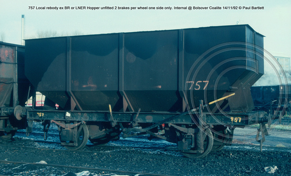 757 Local rebody ex BR or LNER Hopper unfitted Internal @ Bolsover Coalite 92-11-14 © Paul Bartlett w