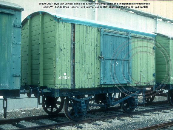30409 LNER style van Independent unfitted brake 1940 Internal use @ ROF Glascoed 92-08-21 © Paul Bartlett w
