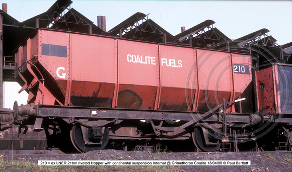 210 = LNER 21ton continental suspension Internal @ Grimethorpe Coalite 88-04-13 � Paul Bartlett w