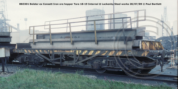 BB3301 bolster ex Consett Iron ore hopper @ Lackenby 89-07-28 © Paul Bartlett w